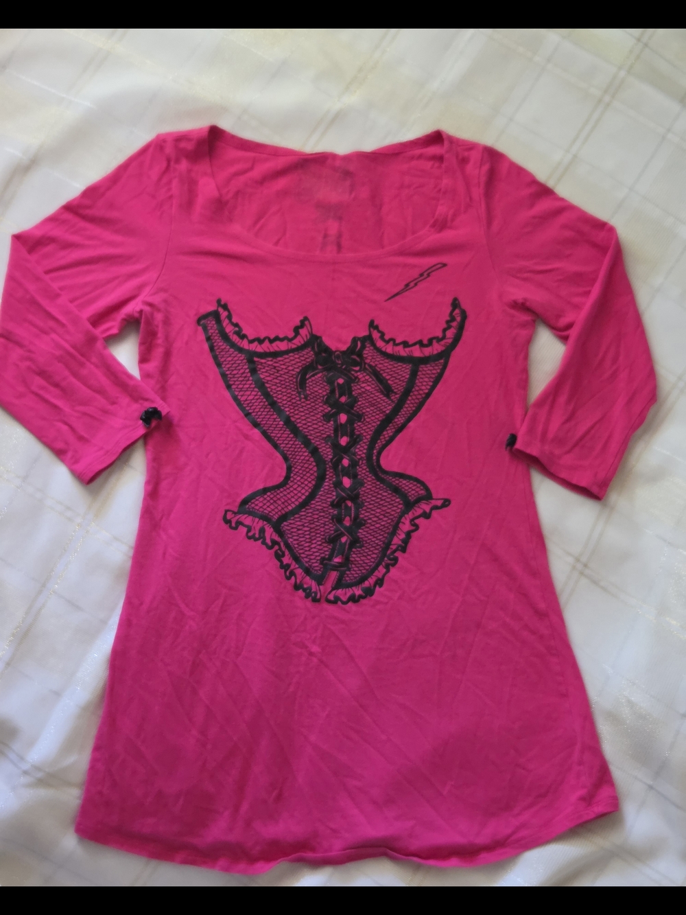 Betsey Johnson Hot Pink Tunic with Black Corset Graphic